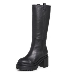 Cult Gaia Hana Black Leather Block Heel Boots Platform Knee High Pull On